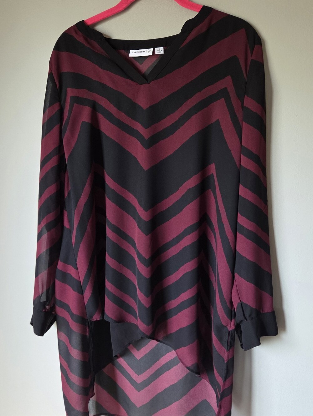 Susan Graver Burgundy & Black Chevron V-Neck Tunic
